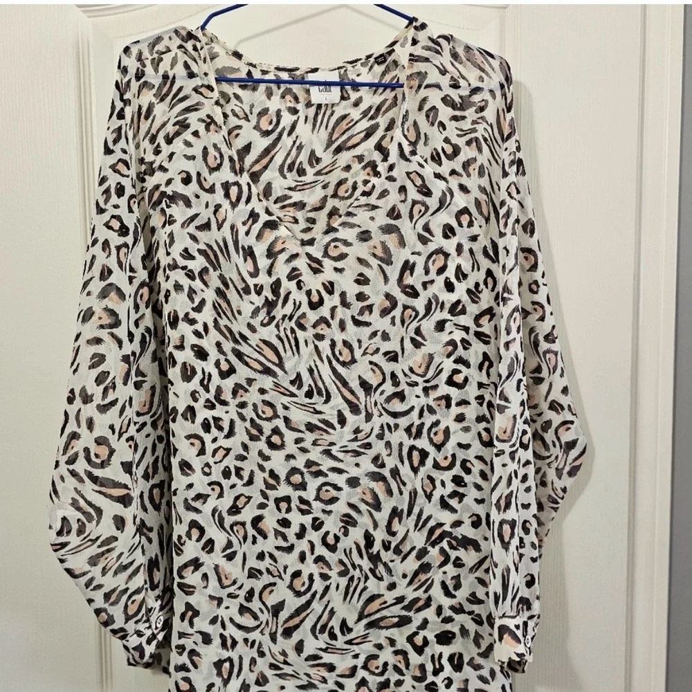 Cabi grey & pink Leopard Print Long Sleeve Blouse - Picture 2 of 3